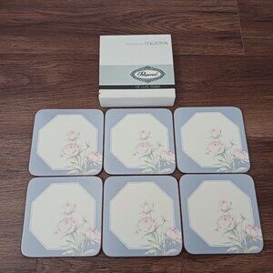 6 Pimpernel Cork Back Coasters Peace Lilac Square Cork Back with Box Cottagecore